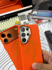 Luxo Orange Horse Design Carbon MagSafe Case