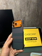 Black Green Line Pattern Carbon Case Same as Pita** 17 Pro Max