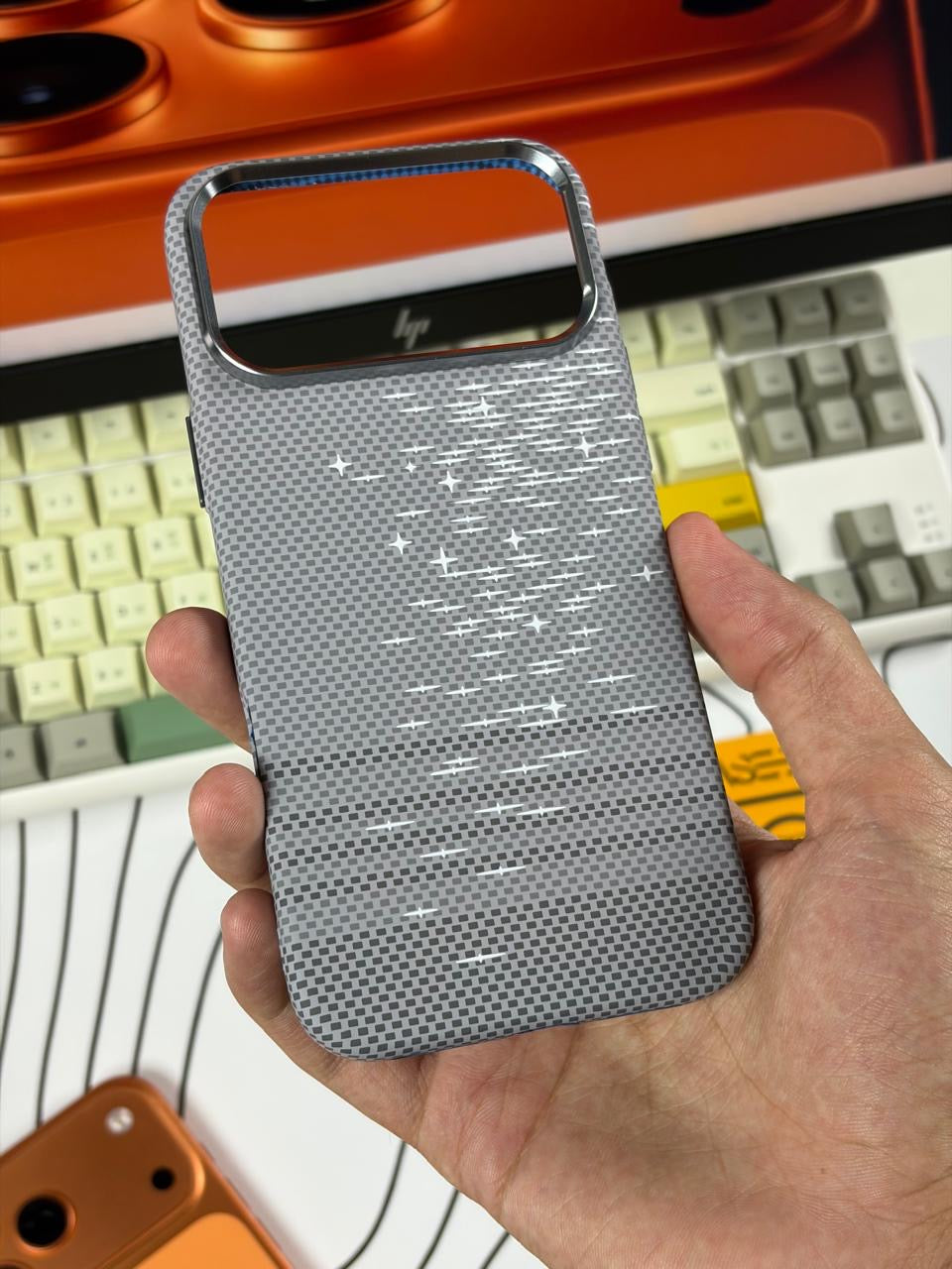 Luxo Grey White Stars Carbon MagSafe Cases