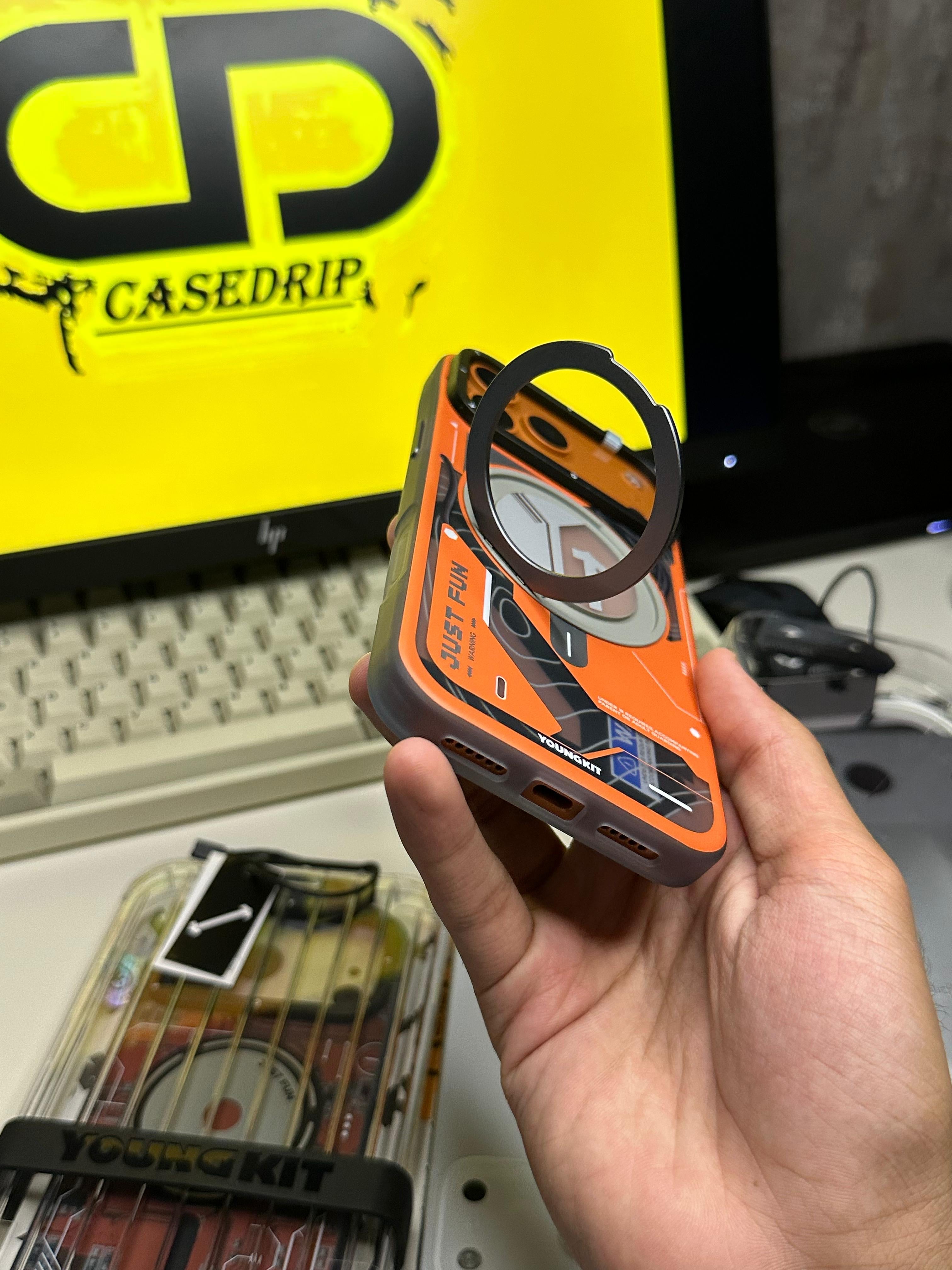 Youngkit Cyberpunk Stand Cases 17 Pro Max (Orange & Blue)