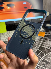 Luxo Carbon Case Blue Silver Dotted 17 Pro Max with MagSafe