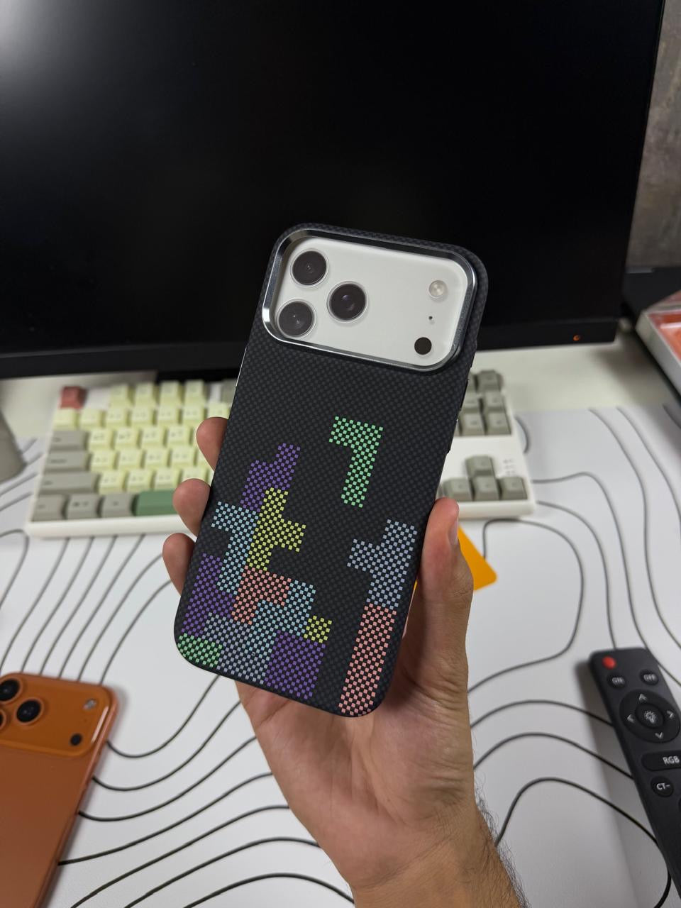 Luxo Black Block Pattern Design Carbon Magsafe Cases