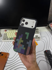 Luxo Black Block Pattern Design Carbon Magsafe Cases