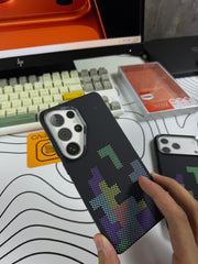 Luxo Black Block Pattern Design Carbon Magsafe Cases