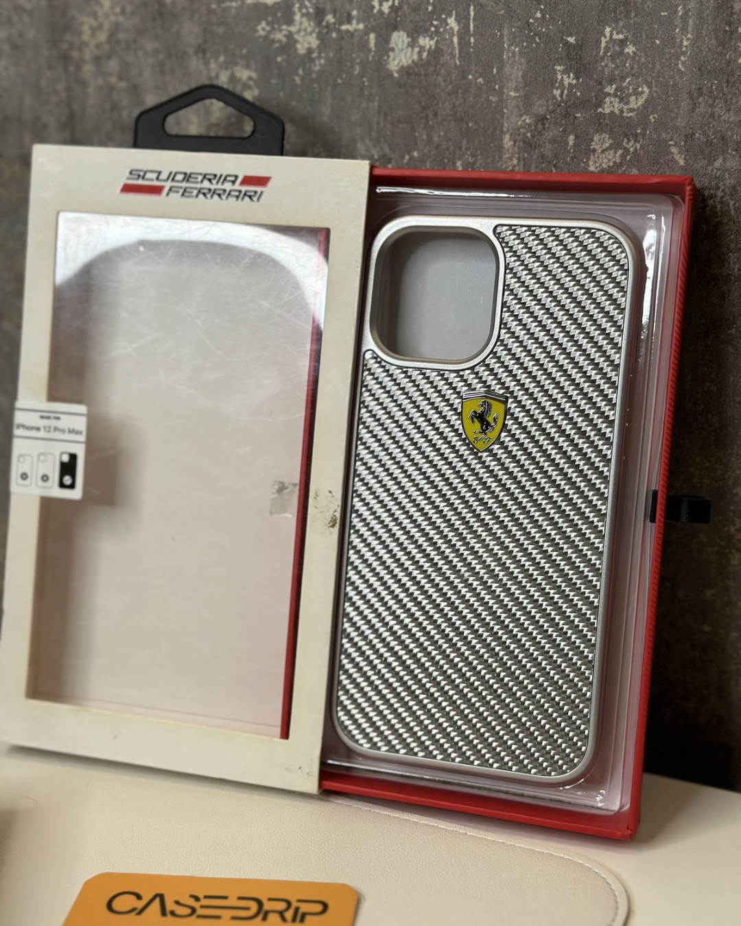 Silver ferrari cg mobile case 12 pro max